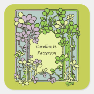 Sticker Carré Art Nouveau Floral Ex-Libris
