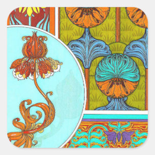 Sticker Carré Art nouveau floral vintage verneuil textile art
