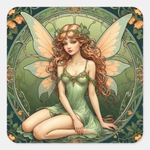 Sticker Carré Art nouveau Green Fairy
