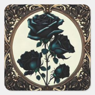 Sticker Carré Art Nouveau Noir Rose Floral Design