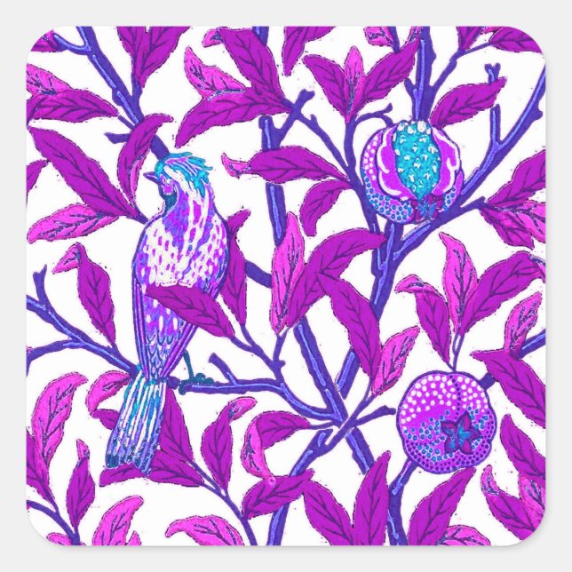 Sticker Carré Art Nouveau Oiseau & grenade, Améthyste Purple (Devant)