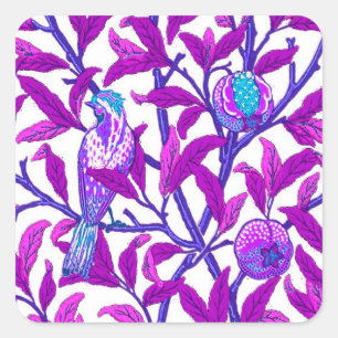 Sticker Carré Art Nouveau Oiseau & grenade, Améthyste Purple