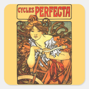 Sticker Carré Art Nouveau Vélo Mucha Art