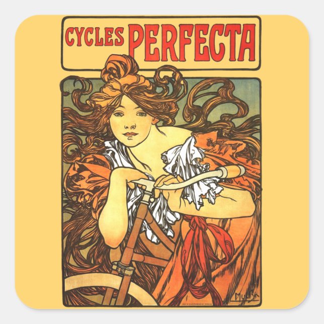 Sticker Carré Art Nouveau Vélo Mucha Art (Devant)