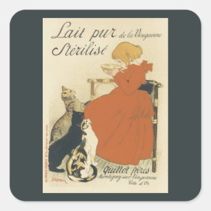 Sticker Carré Art nouveau victorien antique, Fille aux chats de 