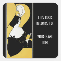 Art Nouveau vintage, ex-libris de femme lisant un 