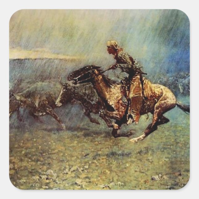 Sticker Carré Art occidental de Frederick Remington « La Débanda (Devant)