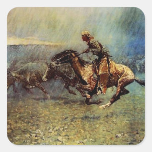 Sticker Carré Art occidental de Frederick Remington « La Débanda