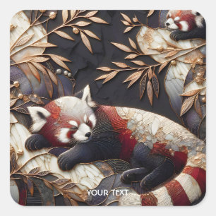 Sticker Carré Art Panda Rouge Imaginaire mignon