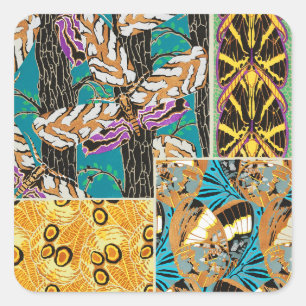 Sticker Carré Art papillon sarcelle et violet maximaliste vibran