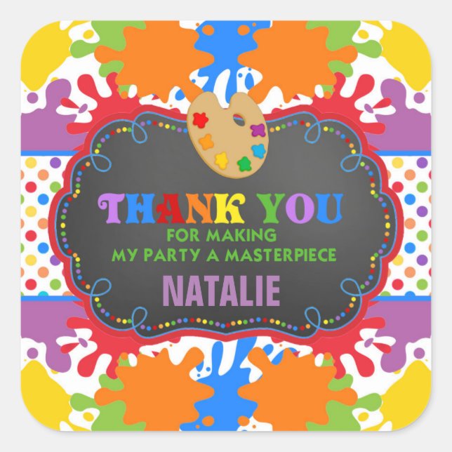 Sticker Carré Art Peinture Anniversaire Fête Favoriser Balise St (Devant)