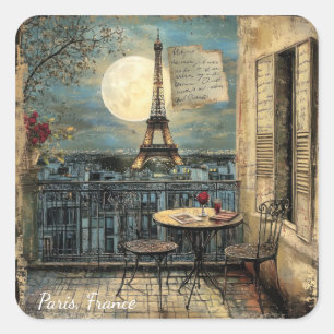 Sticker Carré Art personnalisé vintage Paris Tour Eiffel romanti