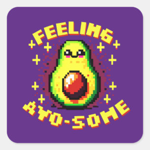 Sticker Carré Art Pixel Avocado Joueur "Feeling Avo-some" 8 bits