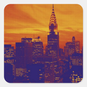 Sticker Carré Art pop orange bleu New York City
