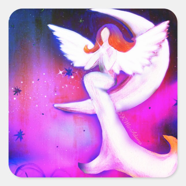 Sticker Carré Art rose Angel Moon Stars par Kristy McAdams (Devant)