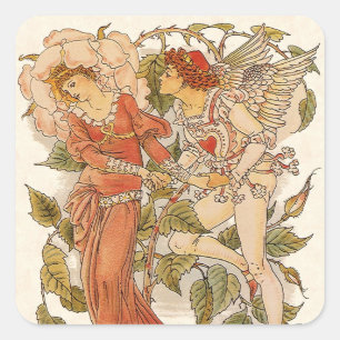 Sticker Carré Art Victorien vintage, Rose par Walter Crane