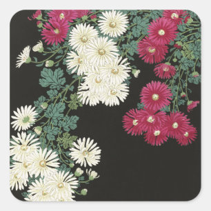 Sticker Carré Art vintage d'Ohara Koson sur le chrysanthème