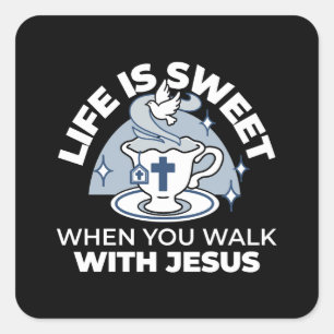 Sticker Carré Art Vivant Fidèle - Teacup avec Croix et Dove