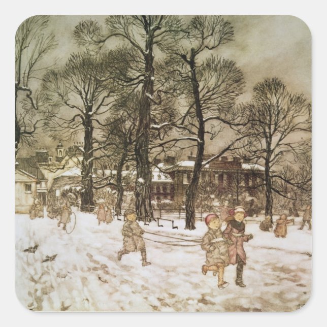 Sticker Carré Arthur Rackham | Hiver à Kensington Gardens de (Devant)
