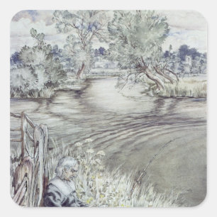 Sticker Carré Arthur Rackham  Izaak Walton incliné contre un F