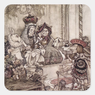 Sticker Carré Arthur Rackham Knave devant le roi et la reine o
