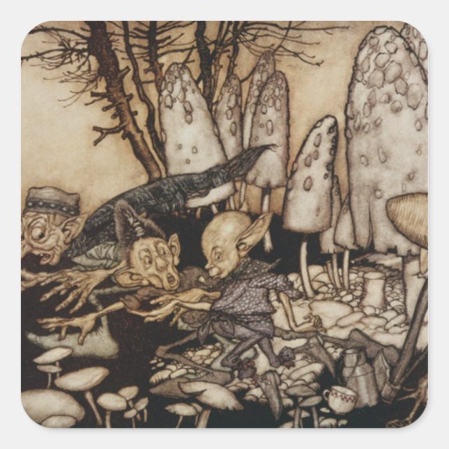 Sticker Carré Arthur Rackham | Peter Pan à Kensington Gardens (Devant)