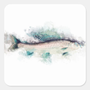 Sticker Carré Artic gris aquarelle Saumon Fisherman Art