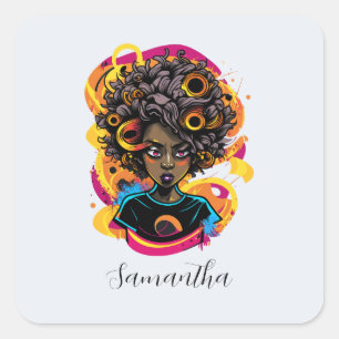 Sticker Carré Artiste Afro femme