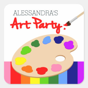 Sticker Carré Artiste Arc-en-ciel Palette Peinture Anniversaire