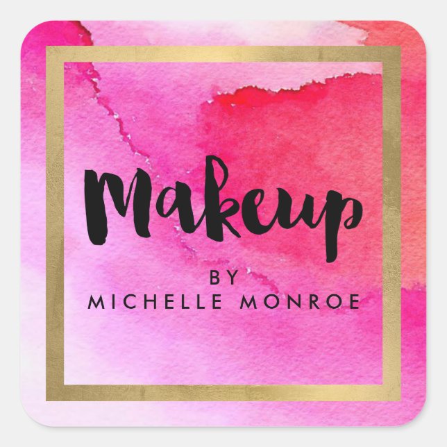 Sticker Carré Artiste maquillage en aquarelles roses gras (Devant)