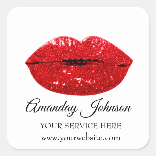 Sticker Carré Artiste maquillage Rouge Baisers Nom Merci blanc (Devant)