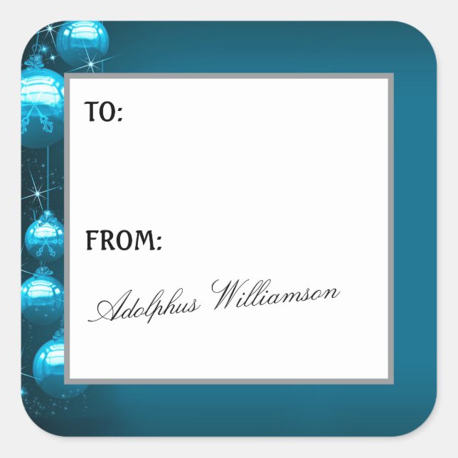 Sticker Carré Artistic Blue Snowflakes Christmas Gift Label (Devant)