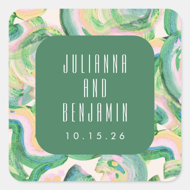 Sticker Carré Artsy Abstrait Mariage d'aquarelle verte moderne (Devant)
