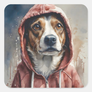 Sticker Carré Artwork d'aquarelle Chien Brown et blanc en Sweat