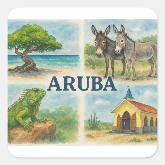 Sticker Carré Aruba multivu aquarelle (Devant)