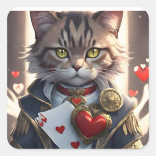 Sticker Carré As des Coeurs Chat