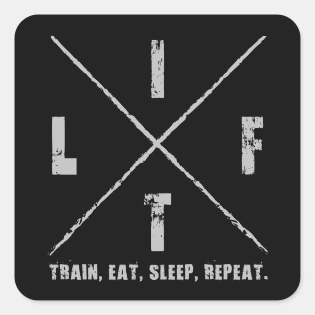 Sticker Carré ASCENSEUR - Train, Manger, Dormir, Répéter (Devant)