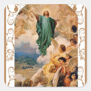 Sticker Carré Ascension de Jésus dans le Ciel avec les Anges