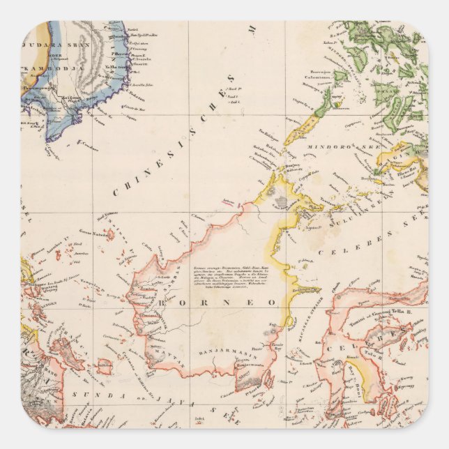 Sticker Carré Asie, Indonésie, Philippines, Indes orientales (Devant)