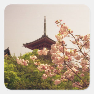 Sticker Carré Asie, Japon, Kyoto, temple Kiyomizu au printemps