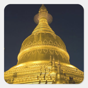 Sticker Carré Asie, Mayanmar, Yangon, temple bouddhiste à