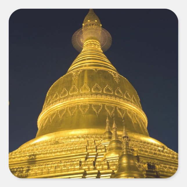 Sticker Carré Asie, Mayanmar, Yangon, temple bouddhiste à (Devant)