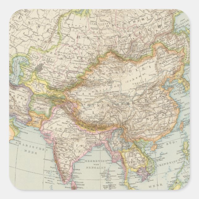 Sticker Carré Asien - Carte de l'Asie (Devant)