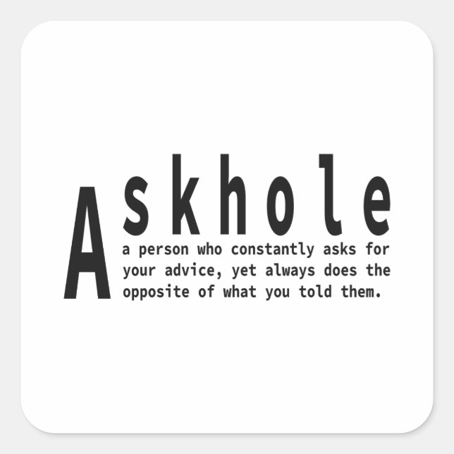 Sticker Carré Askhole - Définition du dictionnaire sarcastique (Devant)