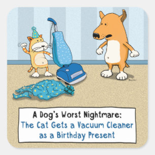 Sticker Carré Aspirateur drôle de chat et de chien