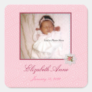 Sticker Carré Assez dans le faire-part de naissance Girly rose