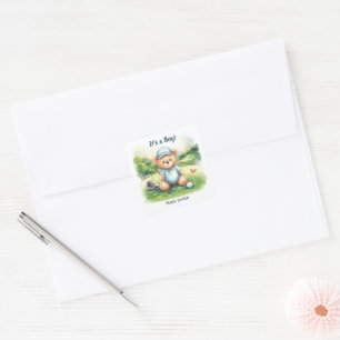 Sticker Carré Assiettes en papier pour Baby Shower pour garçon s
