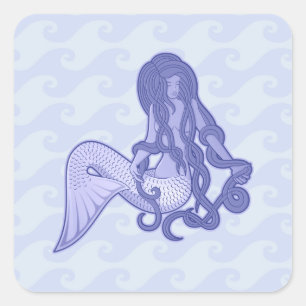 Sticker Carré Assis Mermaid bleu
