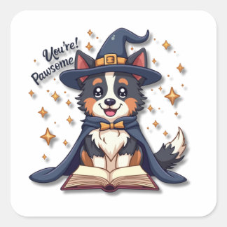 Sticker Carré Assistant Collie frontalière Kawaii
