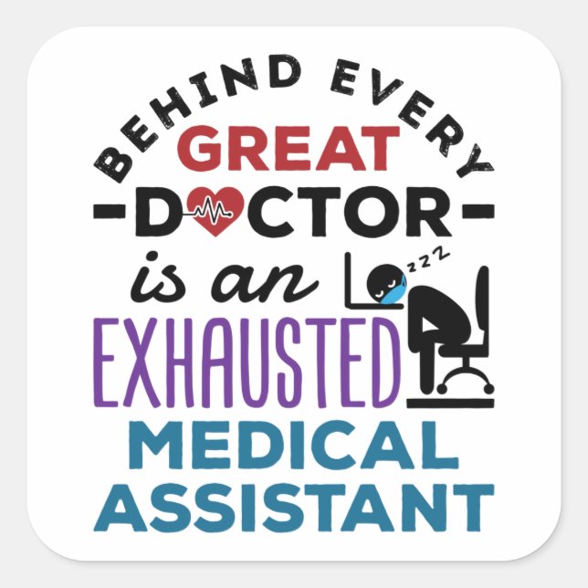 Sticker Carré Assistant Médicale Exhausted Funny Appréciation (Devant)